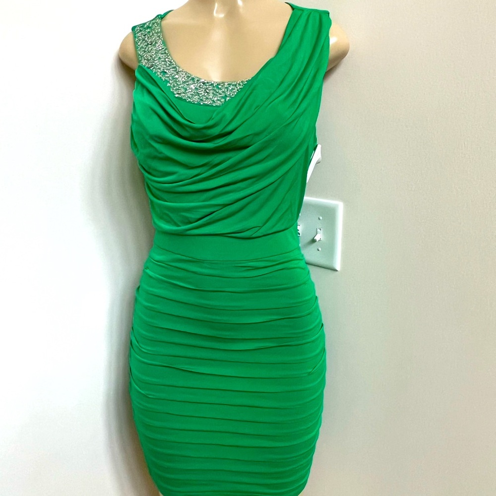 Nikibiki green beaded rouched bodycon dress